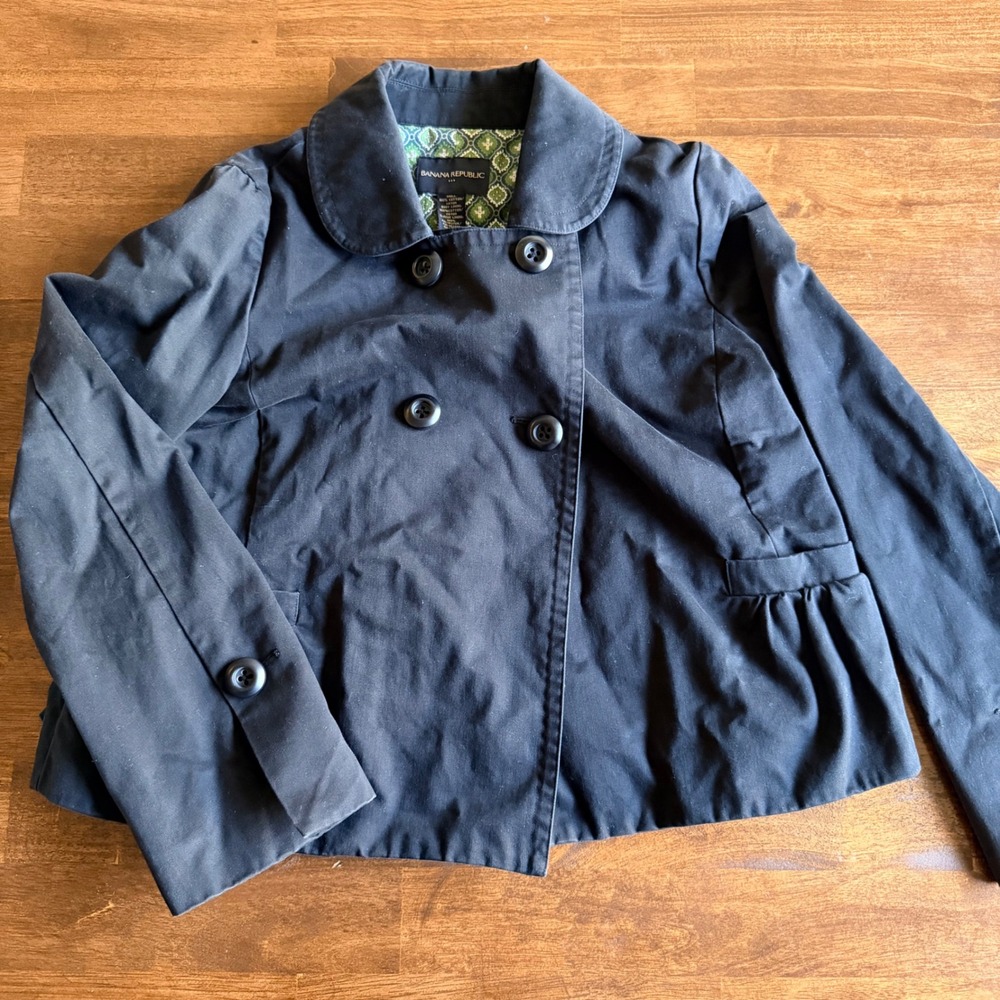 Banana Republic Womens Black Cotton Double Breasted Crop Jacket Coat Size M